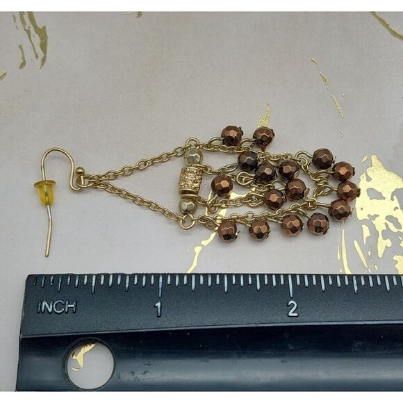 Gold Tone Chain Dangle Drop Chandelier Earrings Beaded Crystal Accents 2.5" - Picture 5 of 5